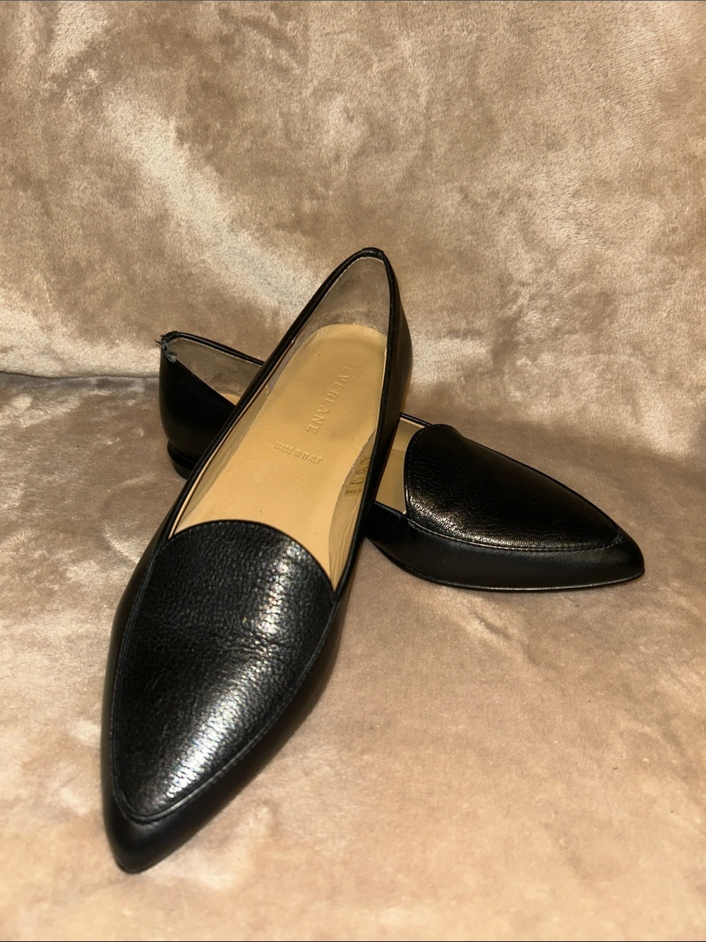 Everlane The Modern Pointed Classic Black Leather Flats 7.5 Business Smart - Picture 2 of 12